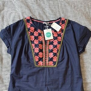 Boden Navy and Pink Embroidered Dress